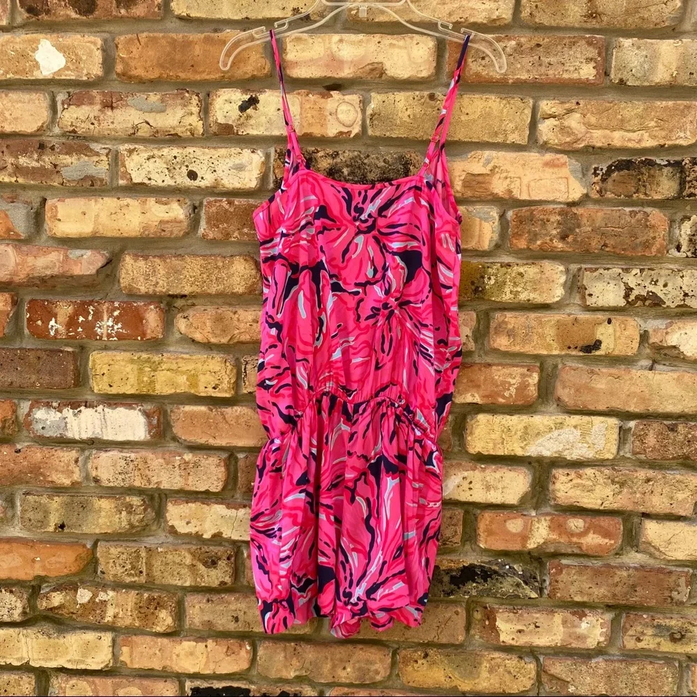 Lilly Pulitzer Pink Floral Print Drawstring Shorts Romper
